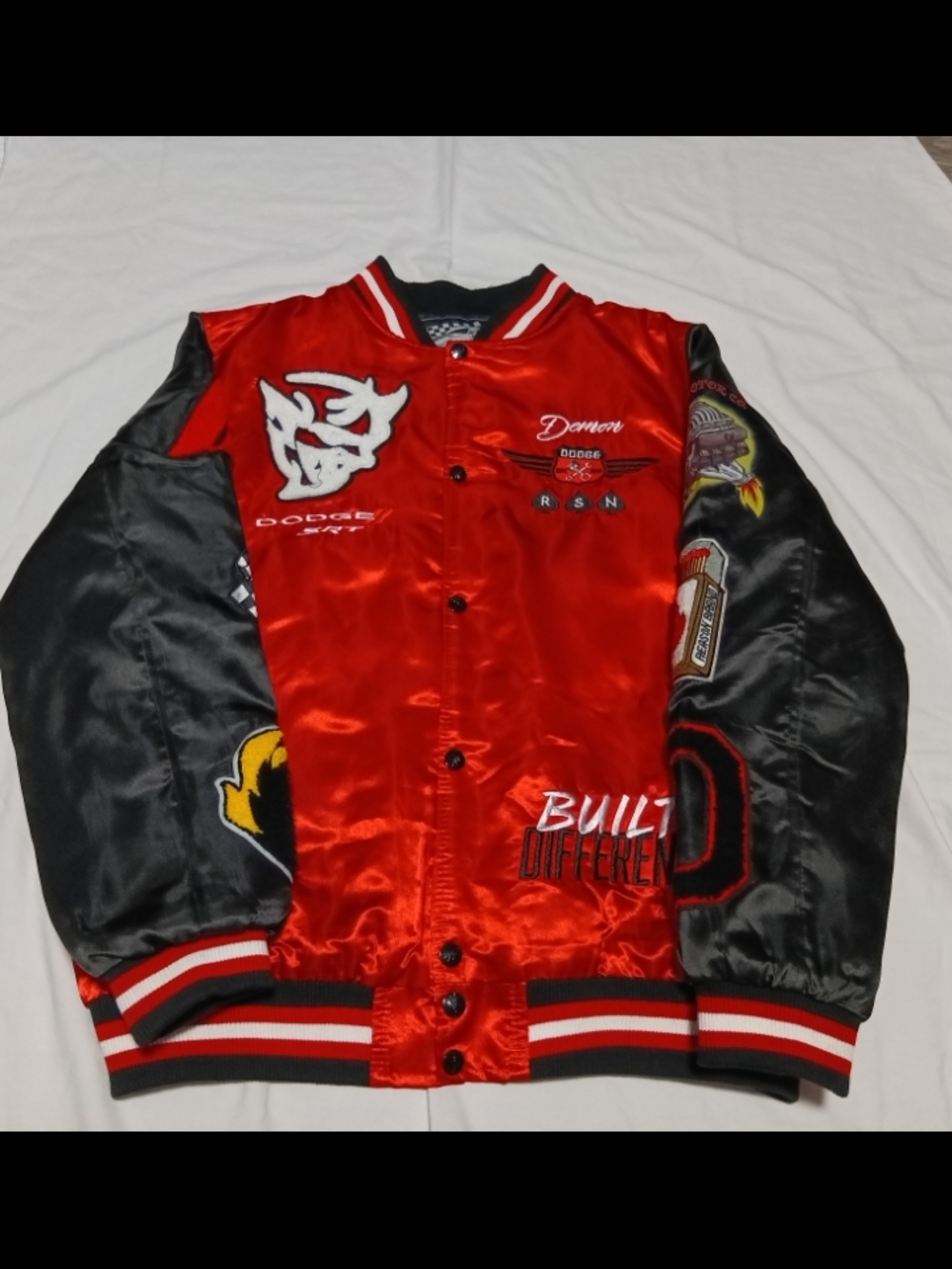 Dodge Demon Satin Bomber Jacket - Red & Black